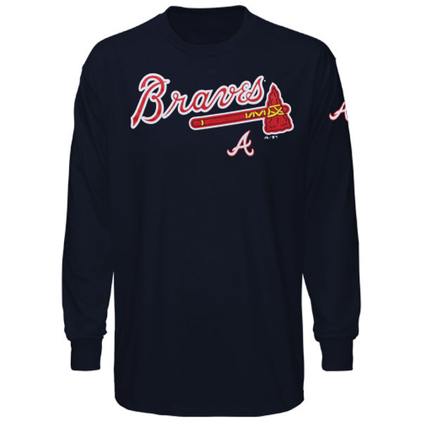 MLB Men Majestic Atlanta Braves Delight in The Game Long Sleeve TShirt  Navy Blue->mlb t-shirts->Sports Accessory